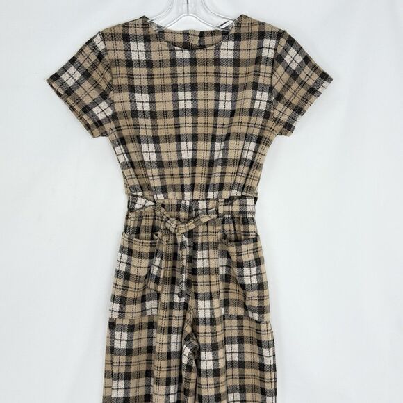 ZARA GIRLS PLAID Brown belted jumpsuit coversuit Size 10 Short Sleeve - Picture 7 of 16